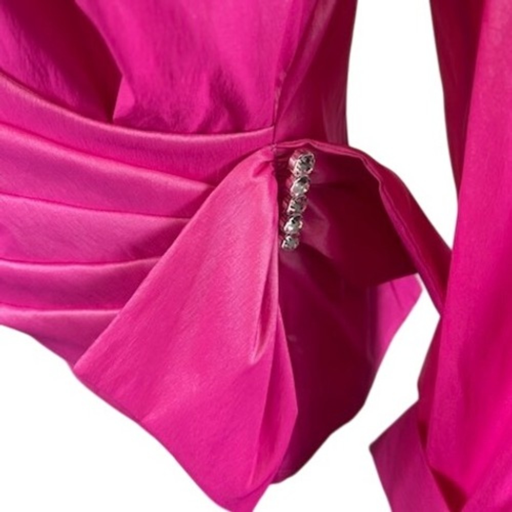 U3 Hot Pink Taffeta Blouse Jeweled Tie Jacket Top Cocktail Party Women's Size 20 - Picture 2 of 4